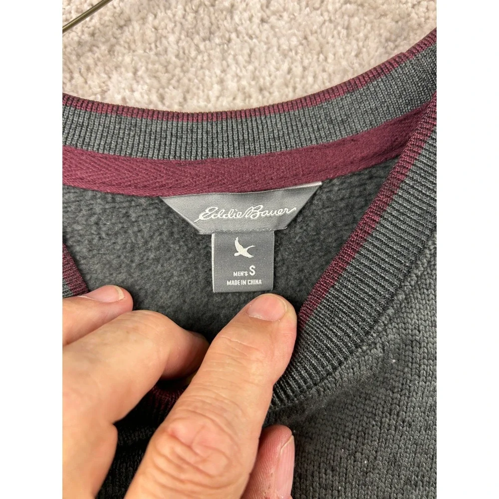 Eddie Bauer Stripe Raglan Sweater S Gray Burgundy Fleece Lined Gorpcore Outdoor